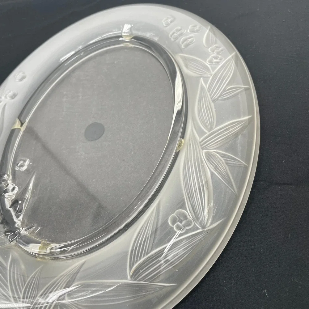 Frosted Glass Oval Picture Frame Etched Floral Bird Design 5x7 Photo Opening